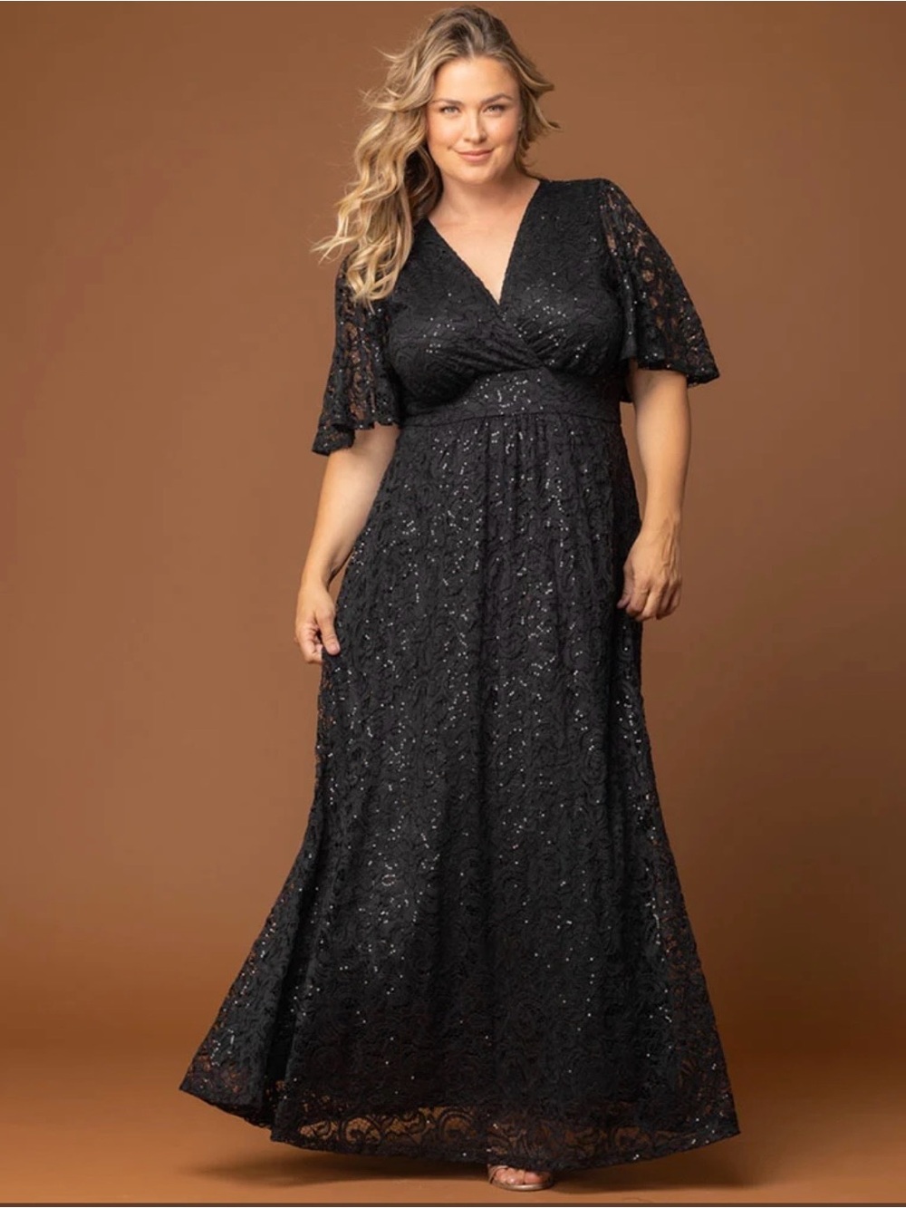 Kiyonna Black Luminous Sequim Maxi Lace Evening Gown Plus Size Dress 1X (14-16)